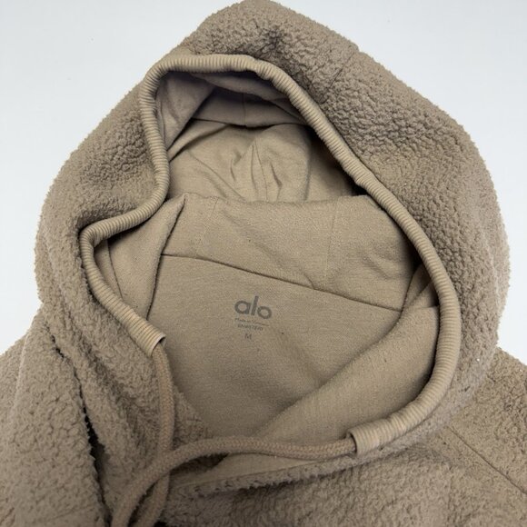 Alo Fleece Sweatshirt Jacket Medium 22.5x26.5 Brown Micro Sherpa Yoga - Picture 15 of 16